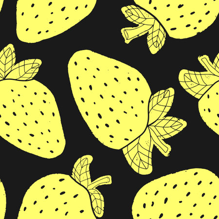 Yellow strawberries. Aged texture. Vector seamless patternのイラスト素材