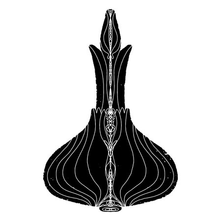 Sprouted bulb with leaves. Graphics, stylization, linocut. Vector element.のイラスト素材