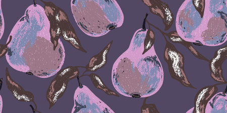 Textured pears. Fruit pattern. Cartoon style. Hand drawn elements. Vector seamless overlapping...