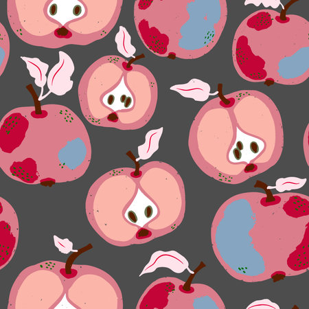Texture apples. Cartoon style. Hand drawn elements. Vector seamless overlapping pattern.のイラスト素材