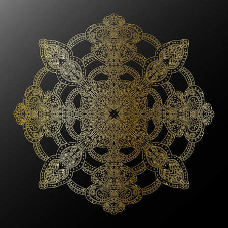 Gold gradient contour snowflake in folk art style metallic texture lace ethnic motifs mandala. vector elementのイラスト素材