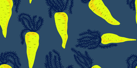 Texture carrots. Cartoon style. Hand drawn elements. Vector seamless overlapping pattern.のイラスト素材