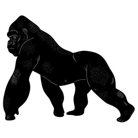 Gorilla Natural Look Black Vector Silhouette Design Elementのイラスト素材