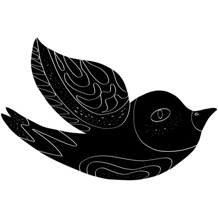 Bird Folk art black element in linocut style vectorのイラスト素材