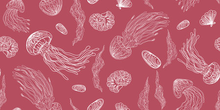 Mystical jellyfish pattern vector seamless pattern rapport