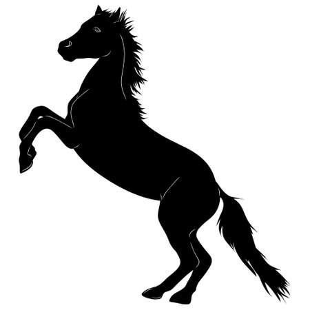 The horse stands on its hind legs. black silhouette vector elementのイラスト素材