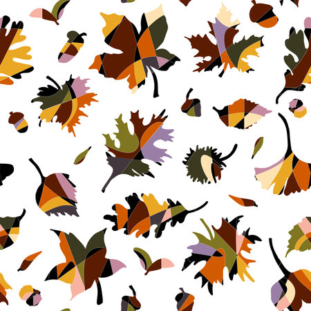 Autumn leaves Fantasy stylized geometric seamless vector patternのイラスト素材