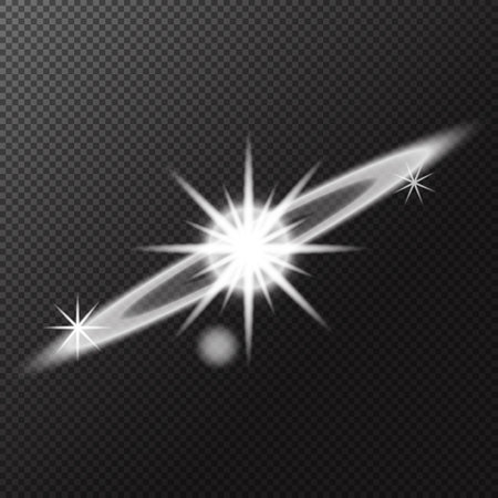 Light effect. Isolated white transparent light effect, flare, explosion, sparkle, dust, line, solar flare, spark, stars, spotlight, Sunlight, abstract vector special effect.のイラスト素材