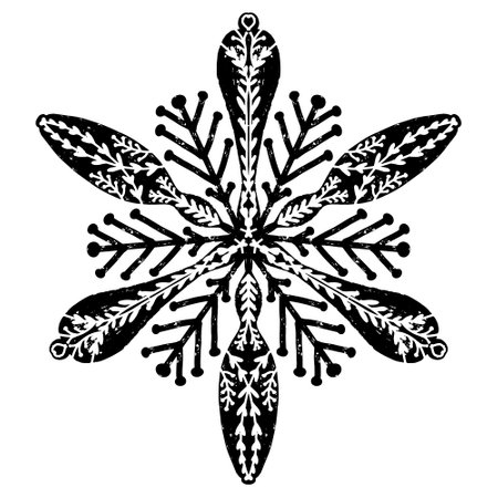Openwork snowflakes in linocut style, lace folk motifs Scandinavian style, vector isolated elementのイラスト素材