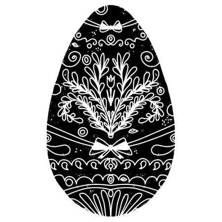 Easter egg with ornament. Black vector element, linocutのイラスト素材
