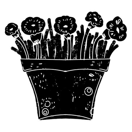 Flowerpot. Black vector element, linocutのイラスト素材