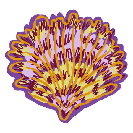 Shell in stylized technique. Marine world, shell texture, pencil marker strokes. Vector element