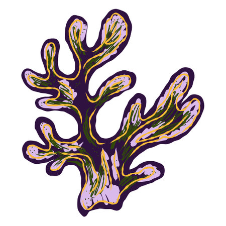 Algae corals in stylized technique. Marine world, texture pencil marker strokes. Vector elementのイラスト素材