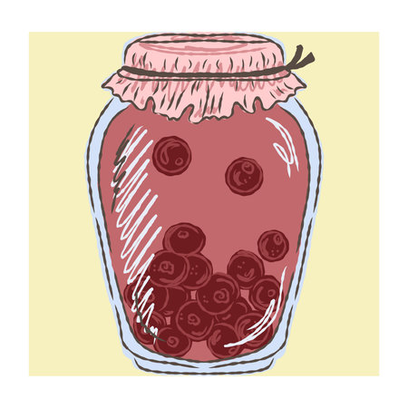 Hand drawn jar with preserved fruits or vegetables. Autumn harvest concept in sketchy vector style. Perfect for seasonal food illustrations, recipes and cozy kitchen designsのイラスト素材