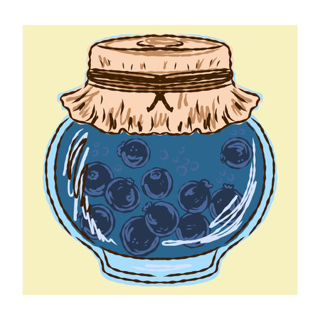 Hand drawn jar with preserved fruits or vegetables. Autumn harvest concept in sketchy vector style. Perfect for seasonal food illustrations, recipes and cozy kitchen designsのイラスト素材