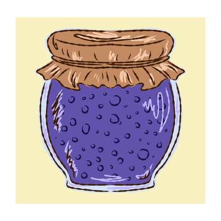 Hand drawn jar with preserved fruits or vegetables. Autumn harvest concept in sketchy vector style. Perfect for seasonal food illustrations, recipes and cozy kitchen designsのイラスト素材