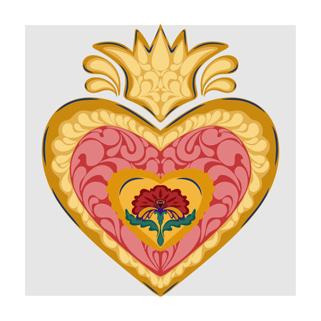 Decorative heart with floral pattern. Sacred heart. Romantic vector design for Valentine's Day, love cards and wedding invitations.のイラスト素材