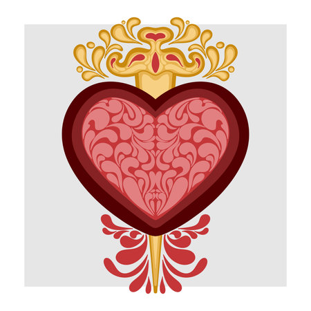 Decorative heart with floral pattern. Sacred heart. Romantic vector design for Valentine's Day, love cards and wedding invitations.のイラスト素材