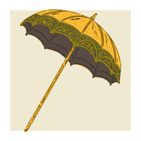 Beach umbrella. Summer holiday. Vintage hand drawn sketch style, textured lines. Vector elementのイラスト素材
