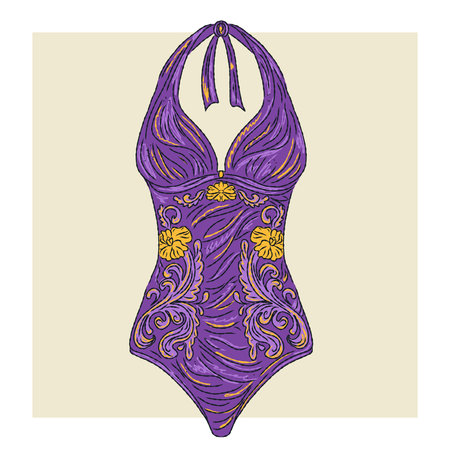Swimsuit. Summer wardrobe. Vintage hand drawn sketch style, textured lines. Vector elementのイラスト素材