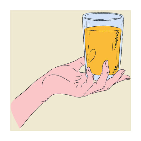 Hand with a glass of lemonade. Vintage hand drawn sketch, textured lines. Vector element.のイラスト素材