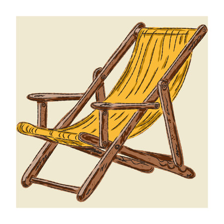 Beach lounger. Summer vacation. Vintage hand drawn sketch style, textured lines. Vector elementのイラスト素材