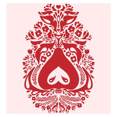 Ethnic ornament with pear, flowers and leaves in folk style. Vector decorative illustration for design, textile and decorationのイラスト素材