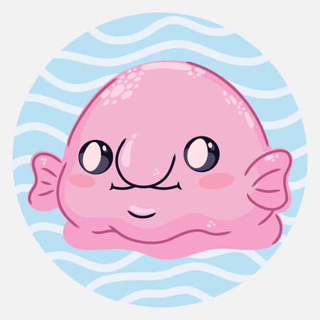 Cute kawaii blobfish in cartoon style. Funny sea character for kids designs, posters, stickers and printed productsのイラスト素材