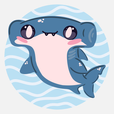 Cute kawaii hammerhead shark in cartoon style. Funny sea character for kids designs, posters, stickers and printed productsのイラスト素材