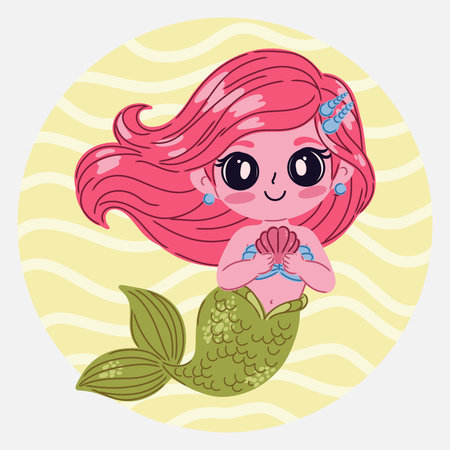 Cute kawaii mermaid in cartoon style. Funny sea character for children's designs, posters, stickers and printed productsのイラスト素材
