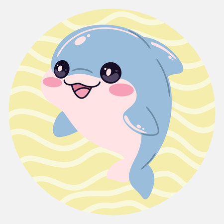 Cute kawaii dolphin in cartoon style. Funny sea character for children's designs, posters, stickers and printed productsのイラスト素材