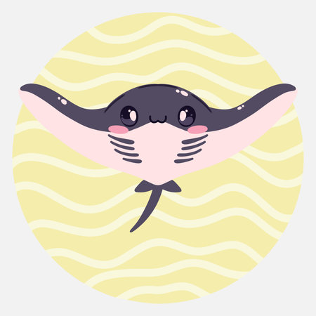Cute kawaii manta ray in cartoon style. Funny sea character for kids designs, posters, stickers and printed productsのイラスト素材
