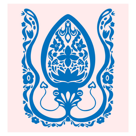 Squid. Folk-style pattern, symmetrical, detailed vector element. Rustic, Scandinavian style, folk painting.のイラスト素材