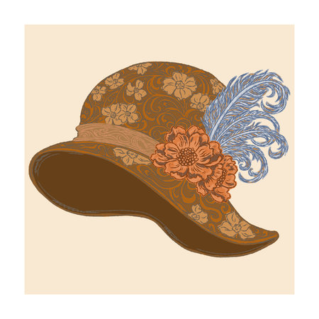 Vintage hand-drawn illustration of a lady's hat, executed in a sketchy style with clear contour lines and colorful textured brush strokes.のイラスト素材