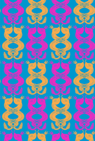 Intertwined snakes in crowns, linocut style, vector seamless pattern, wallpaper backgroundの写真素材