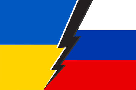 Conflict between Russia and Ukraine war flags vs iconのイラスト素材