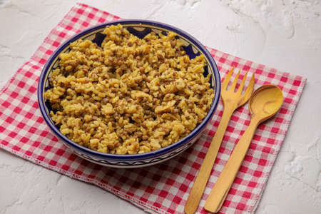 Mujadara - lentils and rice pilaf, middle eastern cuisine recipe
