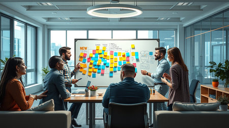 Group of business people working together in modern office. Brainstorming concept.の素材