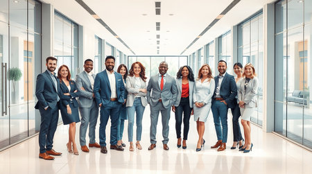 Group of diverse business people standing in a row in modern office.の素材