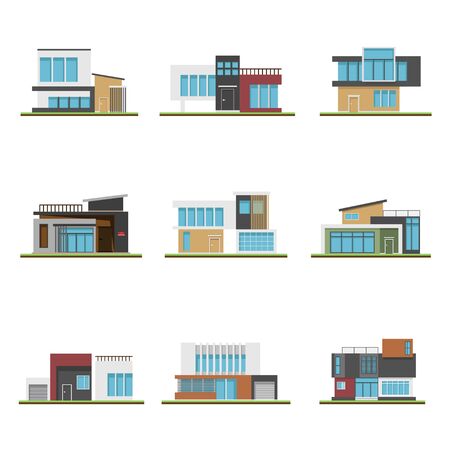 Set of home and modern houses, Modern building and architecture, Collection of home vector illustrationのイラスト素材