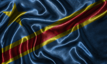 Democratic Republic of Congo flag - Fabric flag of Democratic Republic of Congo country, Background and wallpaper of waving flag by textile.の写真素材