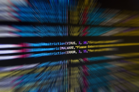 Desktop source code and technology background, Developer or programer with coding and programming, Wallpaper by Computer language and source code, Computer virus and Malware attack.の写真素材