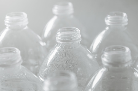 Close Up of plastic bottles and recycling, Plastic waste problem and garbage bottles pollution....