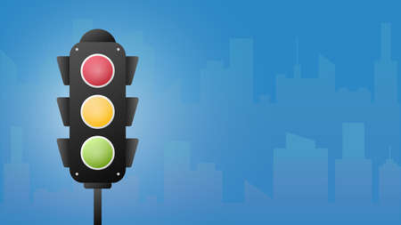 Concept traffic light banner free space for text. Traffic light signal with red, yellow and green...