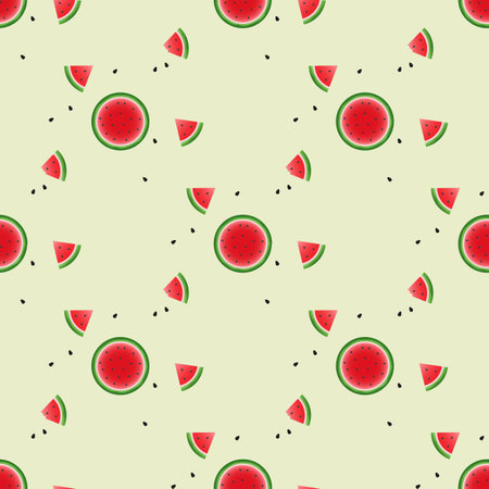 Watermelon and juicy slices banner, flat design of green leaves and watermelon flower illustration,...
