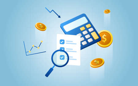 Financial management concept and investment, Flat design of payment with money, cash, banknote, calculator and credit card. Vector Illustration and banner template.のイラスト素材