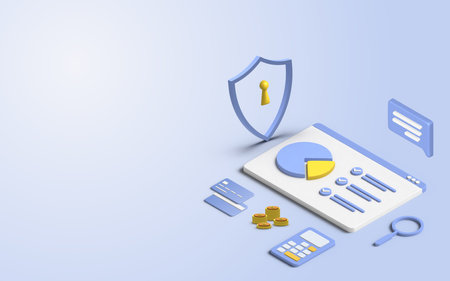 3D Illustration financial management concept and investment. 3D of payment and finance with money, cash, banknote, calculator and credit card. Illustration and banner template.の写真素材