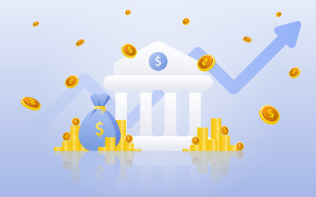 Financial management concept and investment, Flat design of payment with money, cash, banknote, calculator and credit card. Vector Illustration and banner template.のイラスト素材