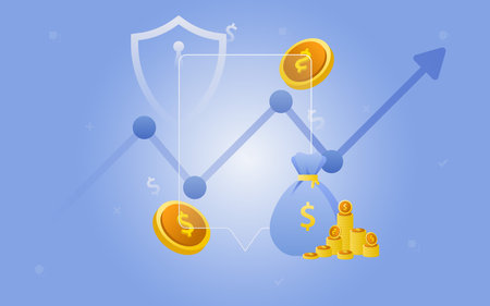 Financial management concept and investment, Flat design of payment with money, cash, banknote, calculator and credit card. Vector Illustration and banner template.のイラスト素材