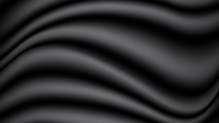 Abstract background of black fabric texture. Wallpaper luxury by soft curve of canvas and wave. Illustration background of black cloth.のイラスト素材